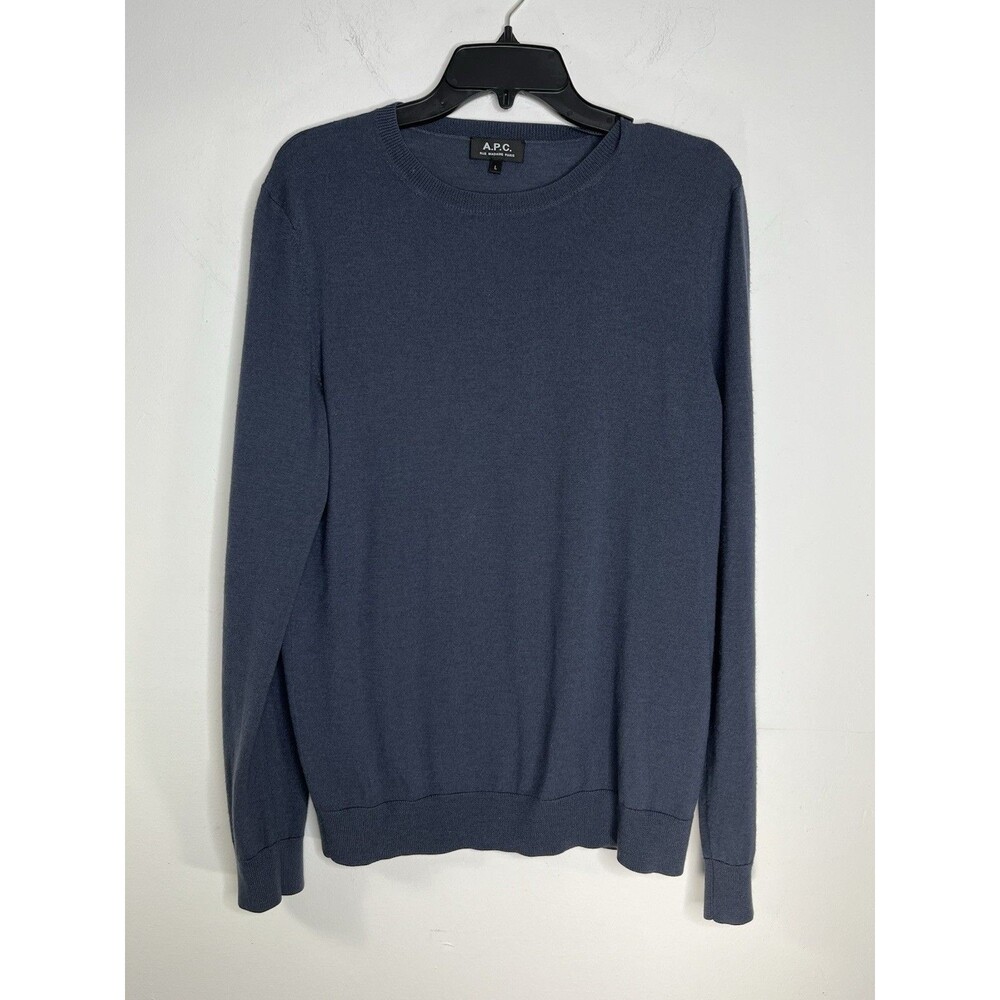 APC Wms Silk Merino Wool Long Sleeved Round Neck Knitted Sweater Gray Size L